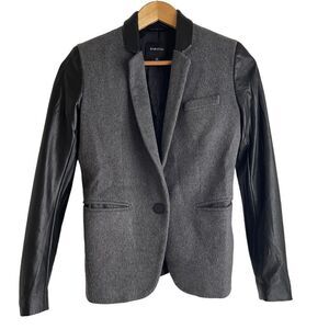 Babaton Charcoal Grey Wool Blazer with Black Faux Leather Sleeves Size 0